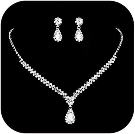 Wedding Jewelry Sets for Brides Rhinestone Necklace and Earring Set Bracelet Ring Gold Silver Prom Jewelry Sets Diamond Flower Teardrop Necklace for Women