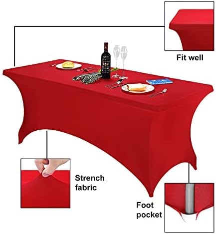 FORLIFE 2Pack Spandex Table Covers，Fitted Tablecloth for Rectangular Tables, Stretch Patio Table Covers, Universal Spandex Table Cover for Wedding, Banquet, Party (6ft, Red)