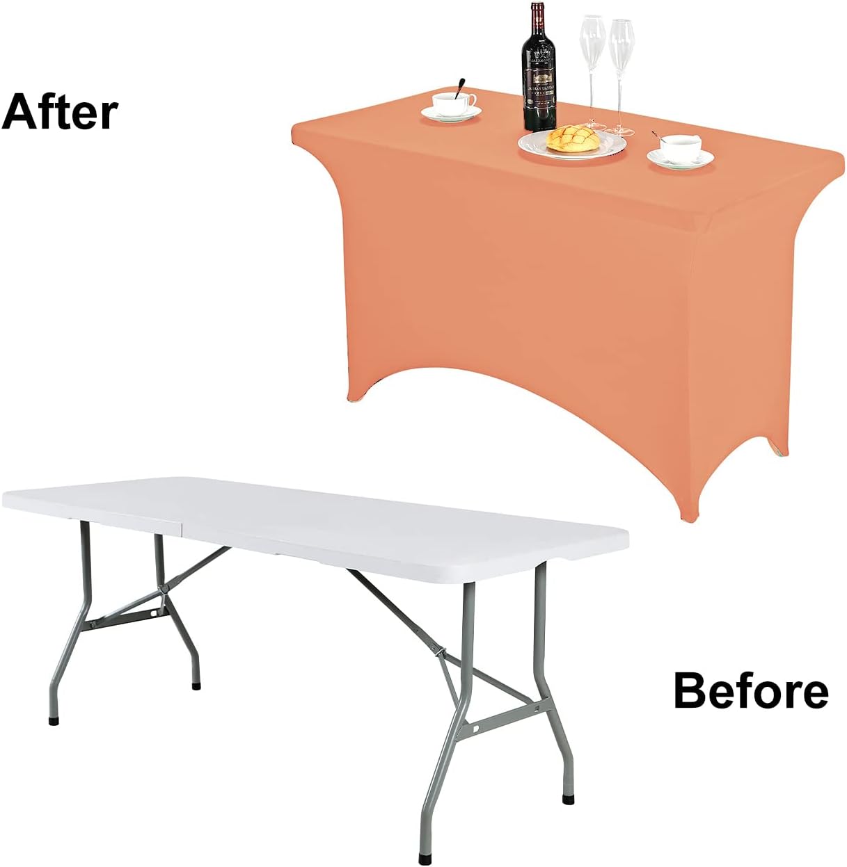 FORLIFE Spandex Table Cover - Fitted 4ft Rectangular Tablecloth, Stretch Patio Cover - Universal for Wedding, Banquet, Party (Peach)
