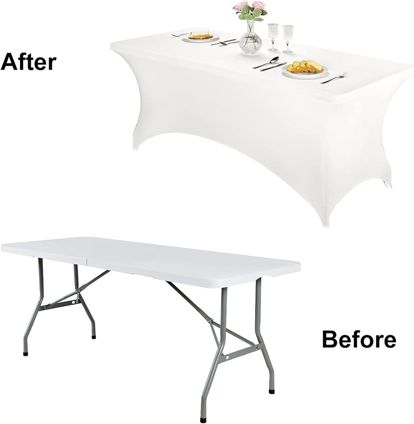 FORLIFE 6Pack Spandex Table Covers 6ft，Fitted Tablecloth for 6ft Rectangular Tables, Stretch Patio Table Covers, Universal Spandex Table Cover for Wedding, Banquet, Party - White