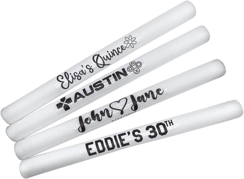 Pack of 100 Custom LED Party Foam Light Sticks Batons for Wedding, Parties, Birthdays, Guests, Party, DJ, Concerts, Festivals, Events, Promotions 3 Color Lighting Modes Batteries 16"