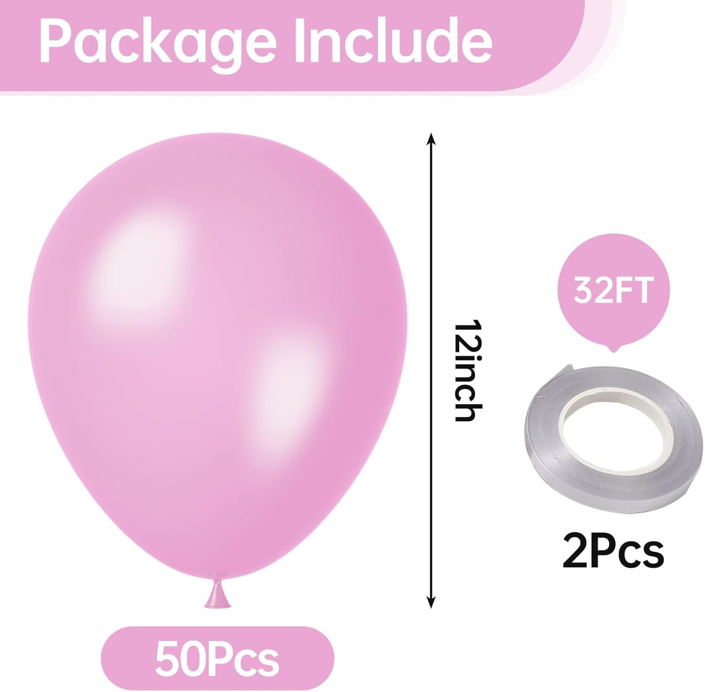 KALOR 12 Inch Pearl Light Pink Balloons, 50 Pcs Shiny Latex Helium Balloons for Kid's Birthday Party, Baby Shower, Wedding, Graduate Party Decorations