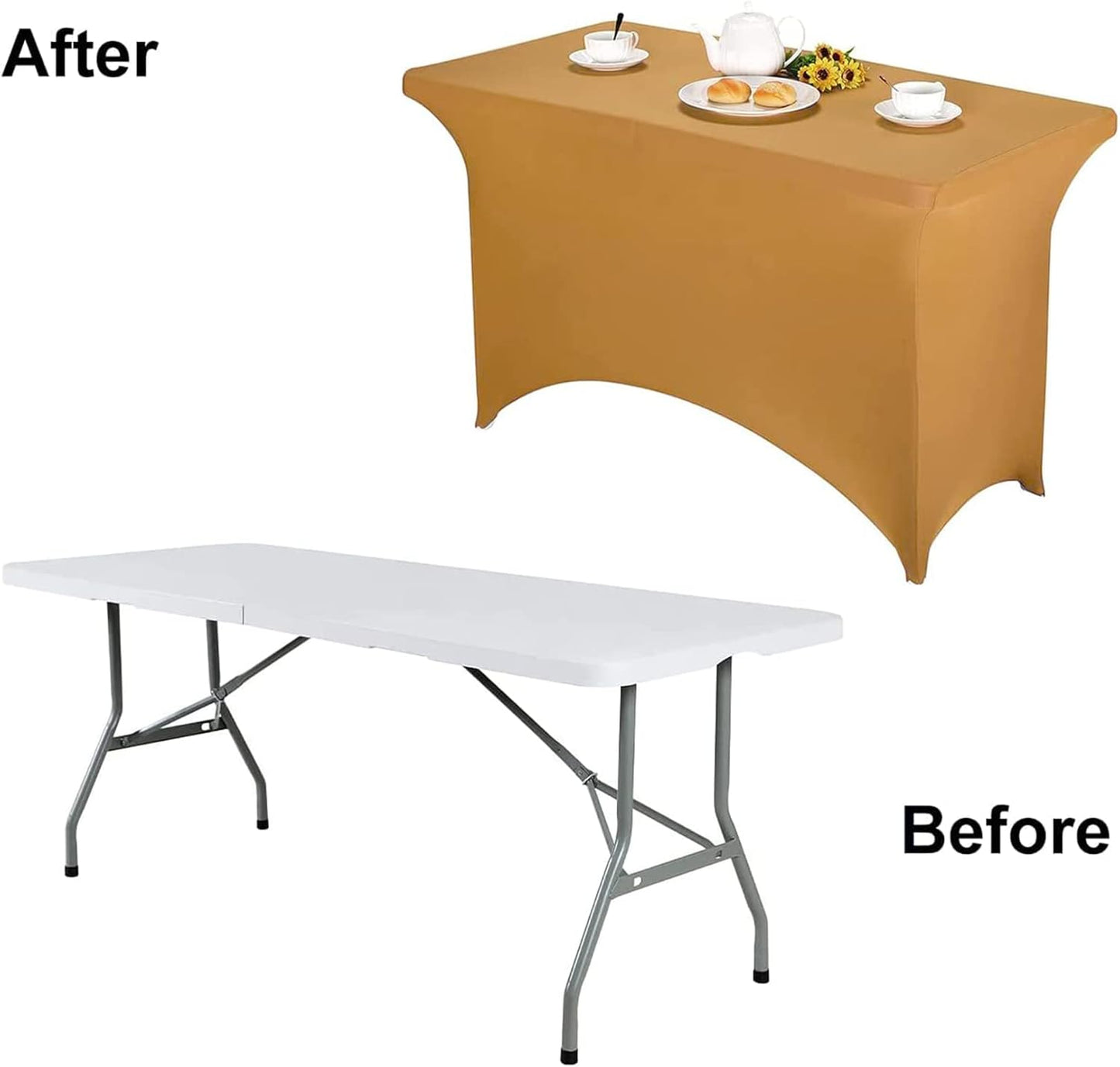 FORLIFE Spandex Table Covers，Fitted Tablecloth for Rectangular Tables, Stretch Patio Table Covers, Universal Spandex Table Cover for Wedding, Banquet, Party (4ft, Gold)