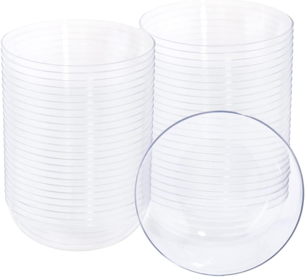 bUCLA 50Pack Clear Plastic Bowls Disposable - 10oz Premium Heavy Crystal Plastic Salsa Bowls - Ideal for Wedding & Party