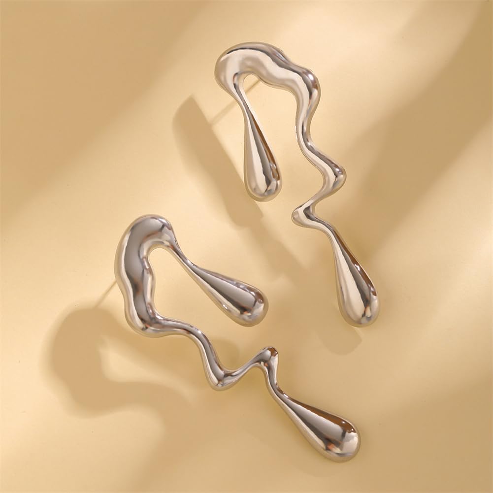 Irregular WaterDrop Earrings Melted Liquid Asymmetrical Drop Earrings for Women Embrace Minimalist Statement Earrings Jewelry