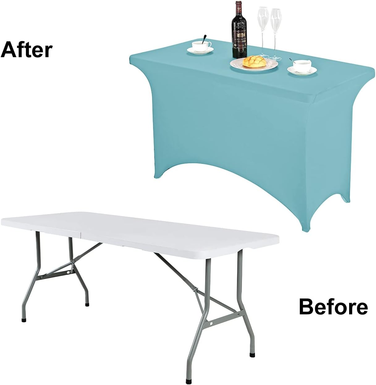 FORLIFE Spandex Table Cover - 4ft Rectangular Fitted Tablecloth for Banquet, Wedding, Party - Stretch Patio Table Covers in Aqua