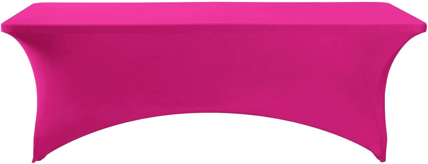 FORLIFE 4Pack Spandex Table Covers，Fitted Tablecloth for Rectangular Tables, Stretch Patio Table Covers, Universal Spandex Table Cover for Wedding, Banquet, Party (8ft, Fuchsia)