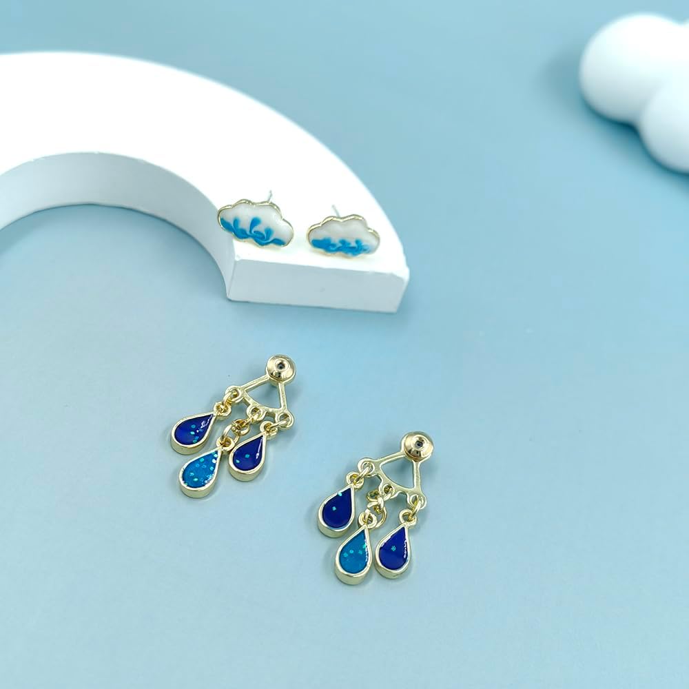 Fun Raindrop Cloud Earrings for Women Blue Rain Cloud Earrings Teardrop Tassel Dangle Earrings Interesting Weather Jewelry