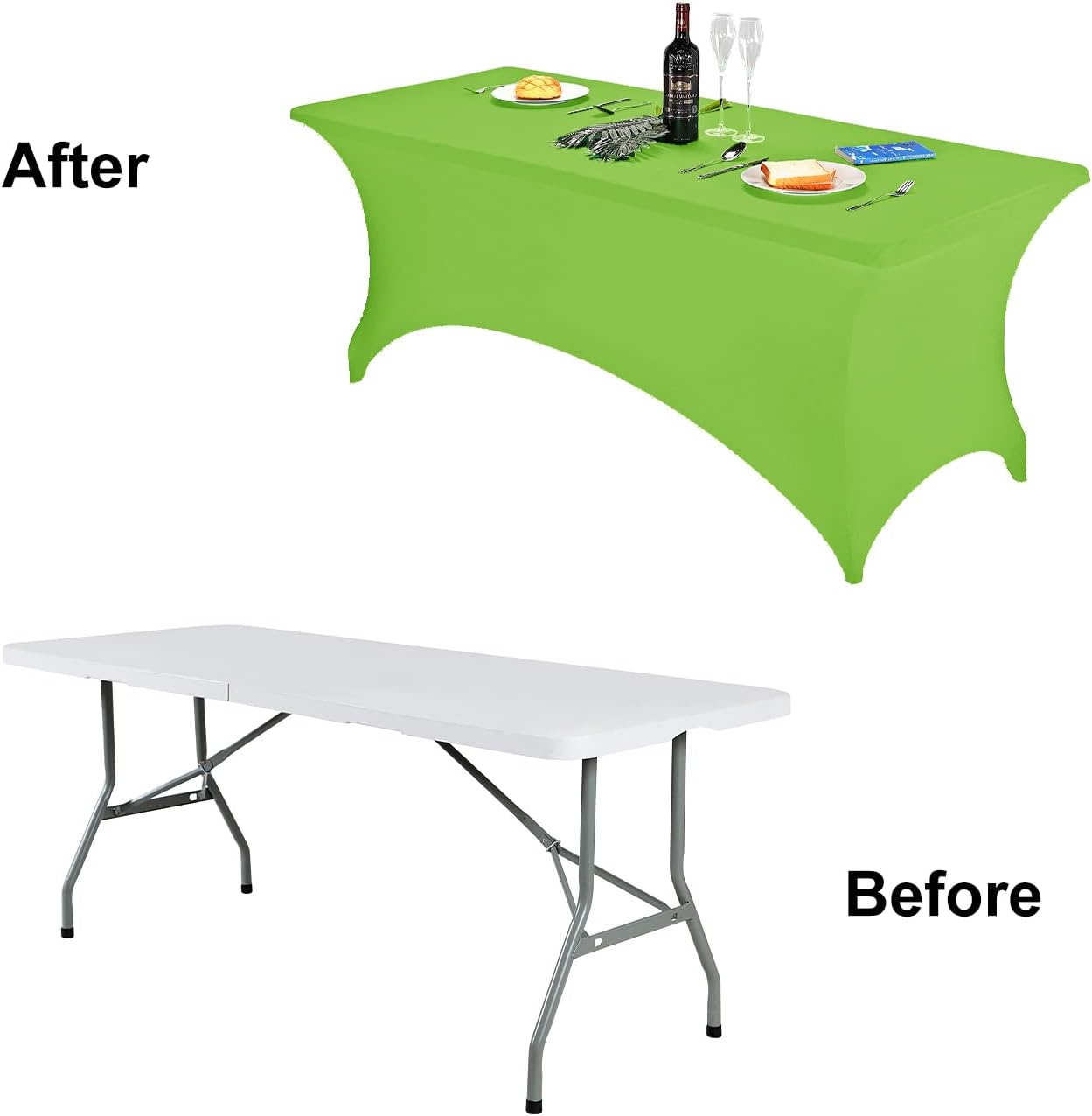 FORLIFE 4Pack Spandex Table Covers，Fitted Tablecloth for Rectangular Tables, Stretch Patio Table Covers, Universal Spandex Table Cover for Wedding, Banquet, Party (6ft, Apple Green)