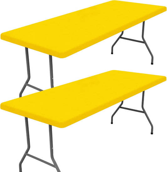 Spandex 5 Foot Rectangle Table Cloth 2 Pack, Elastic Fitted Tablecloths for Picnic, Stretch Washable Patio Table Cover for Outdoor, Camping, Banquet and Parties (Yellow, 30"x60")