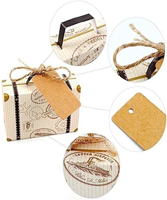 VstarOne 40 pcs Small Candy Box Vintage Kraft Paper Treat Gift Bag Mini Suitcase Party Favor Candy Box Retro Mini Suitcase Favor Gift Box for Travel Theme Party Wedding Birthday Bridal Shower Party Party Favors Supplies