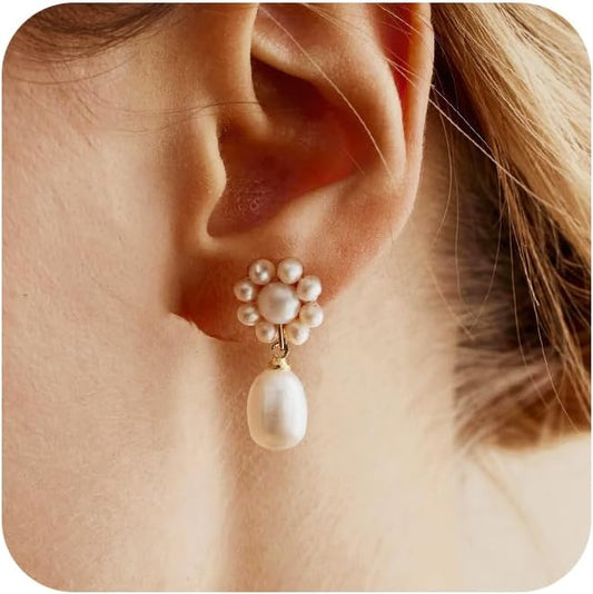 SELSHE Dangle Earrings for Women, 14k Gold Plated Pearl Drop Earring Dainty Gold Earrings for Women Trendy Cute Prom Bridal Earring Long Wedding Pearl Earring Formal Jewelry