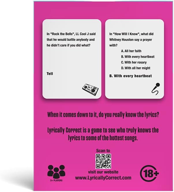Lyrically Correct Music Trivia Card Game | Multi-Generational Family Gatherings, Adult Game Night and Fun Trivia (80's Mixtape Hip Hop, R&B, Funk and Pop)