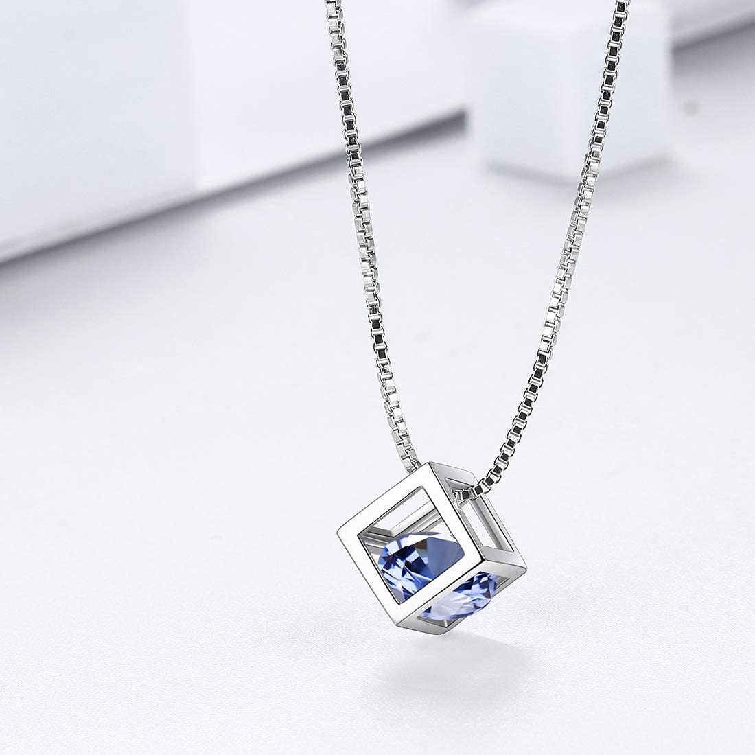 Aurora Tears Birthstone Necklace/Earring 925 Sterling Silver Women Cross/3D Cube/Cresent Moon Birth Stone Jewelry Mens Birthday Gift Anniversary Present