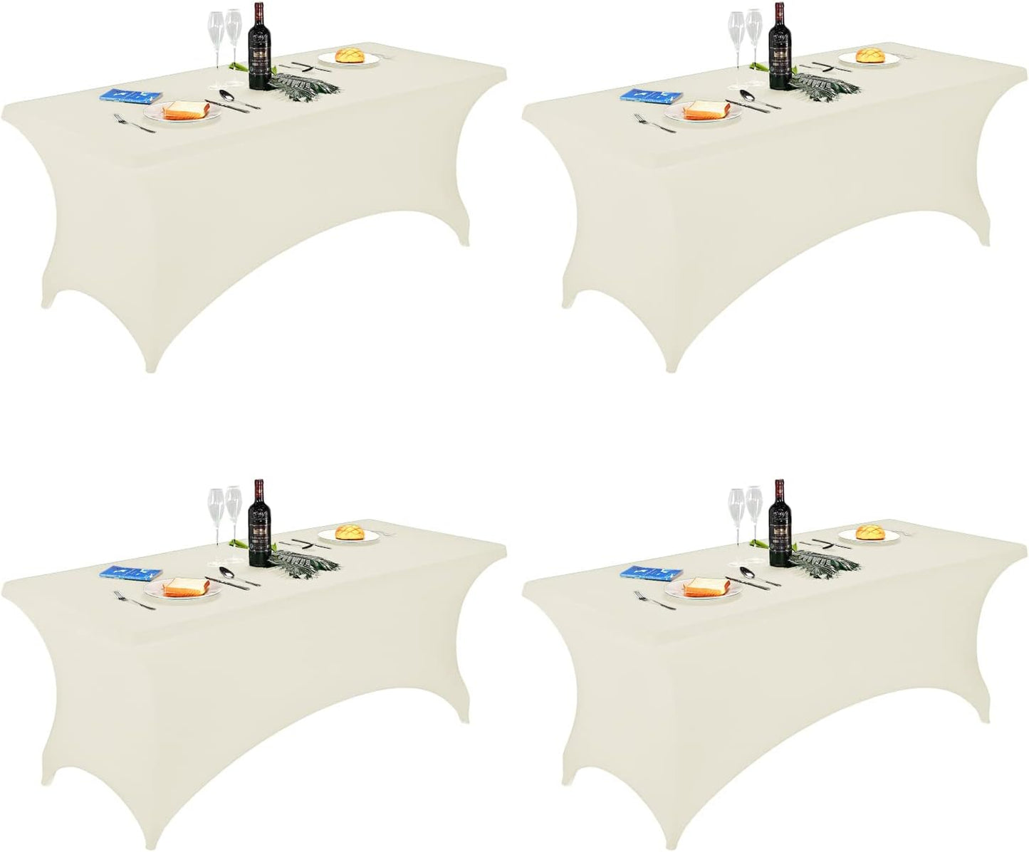 FORLIFE 4Pack Spandex Table Covers，Fitted Tablecloth for Rectangular Tables, Stretch Patio Table Covers, Universal Spandex Table Cover for Wedding, Banquet, Party (6ft, Ivory)
