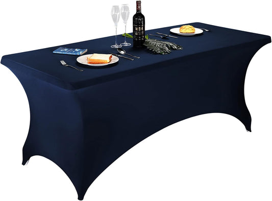 FORLIFE Spandex Table Covers，Fitted Tablecloth for Rectangular Tables, Stretch Patio Table Covers, Universal Spandex Table Cover for Wedding, Banquet, Party (6ft, Navy)