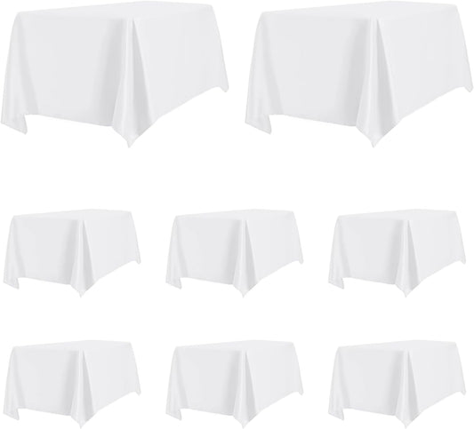 PureFit 8 Pack Rectangle White Table Cloths 60 x 102 Inch for 6Ft Tables, Stain and Wrinkle Resistant Table Linens for Home Use, Wedding, Party, Banquet and Camping