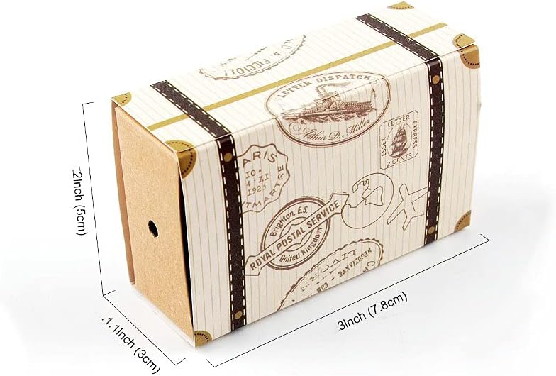 VstarOne 40 pcs Small Candy Box Vintage Kraft Paper Treat Gift Bag Mini Suitcase Party Favor Candy Box Retro Mini Suitcase Favor Gift Box for Travel Theme Party Wedding Birthday Bridal Shower Party Party Favors Supplies