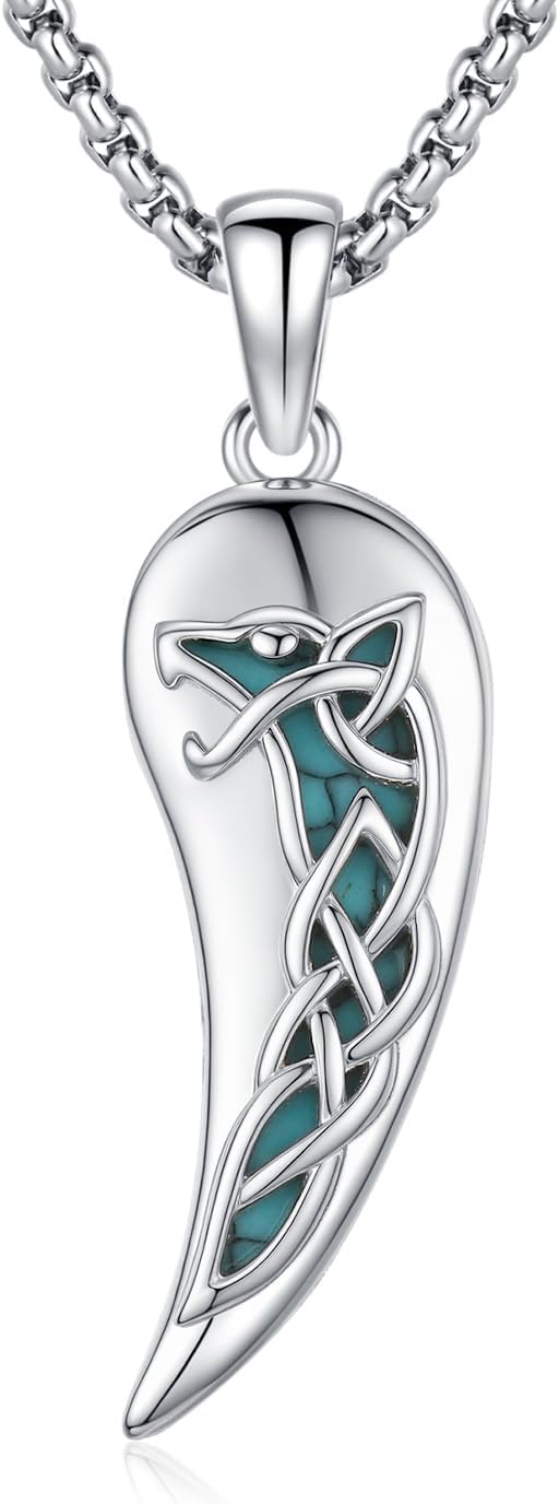 Celtic Knot Wolf Necklace for Men 925 Sterling Silver Celtic Knot Necklace Viking Wolf Jewelry Birthday Gifts for Halloween Valentine Day Birthday Anniversary Christmas Gifts