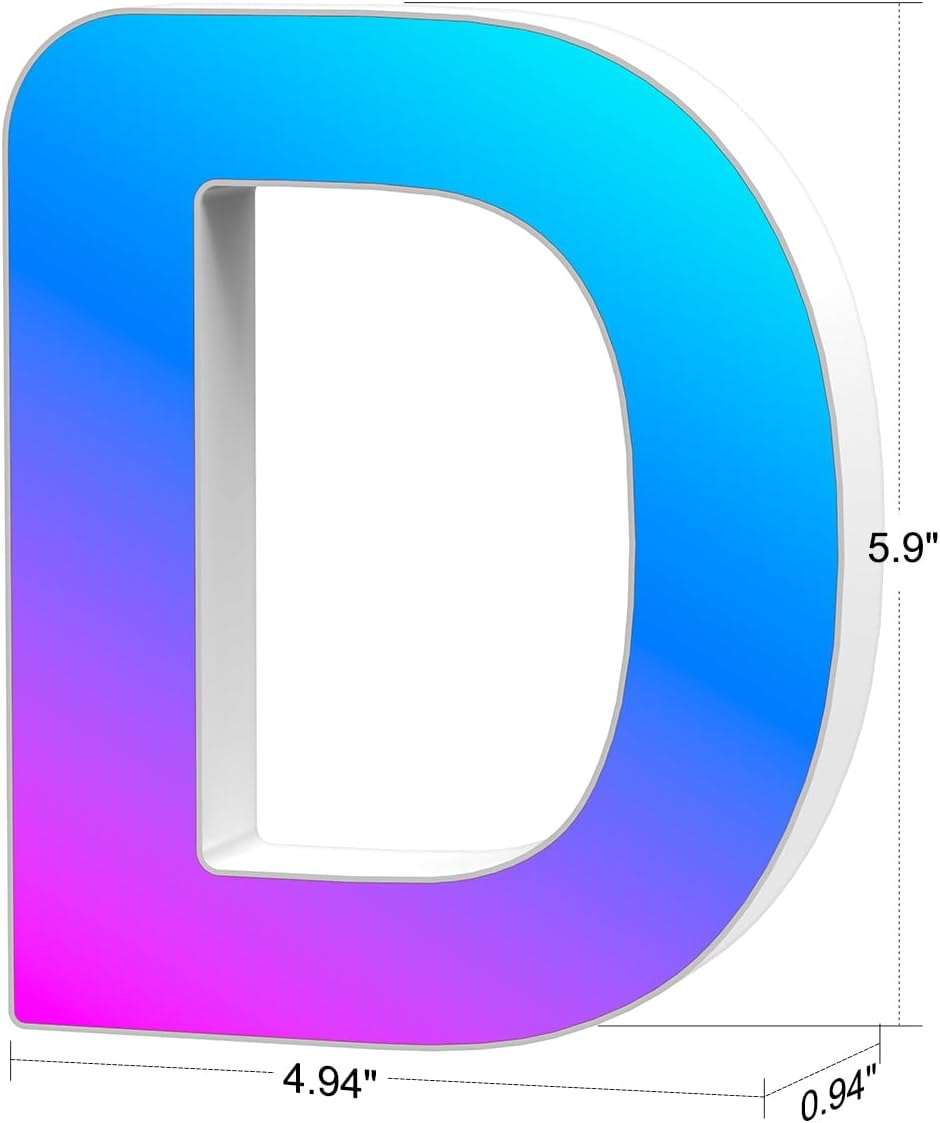 Light Up Marquee Letter - Music Sync RGB Color Changing LED Lights Logo Game Lights for Girls Women Party Birthday Christmas Valentine's Day Wall Desktop Decoration (MRGB-D)