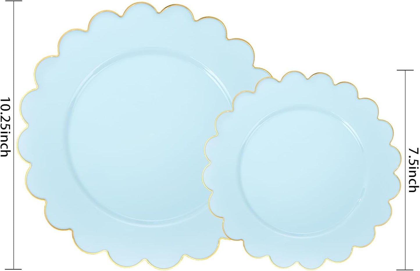 LIYH 60 Pcs Baby Blue Plastic Plates with Gold Edge - Disposable Light Blue Plastic Plates Includes 30 Dinner Plate 10.25" and 30 Dessert Plate 7.5" for Party Birthday