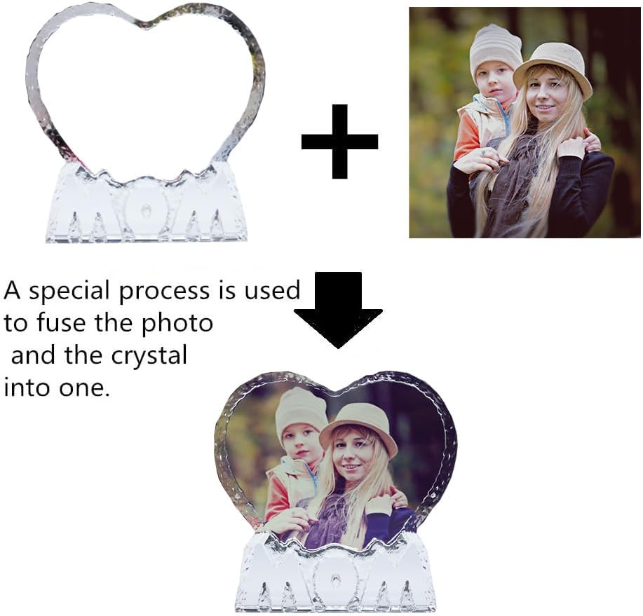 FANF&YKPY Gifts for Mother Personalized Custom Heart-shaped Crystal Photo frame, Gift for Mother, Mom, Wife, Women,Grandmother for Christmas, Mothers Day, Birthday, Wedding Anniversary