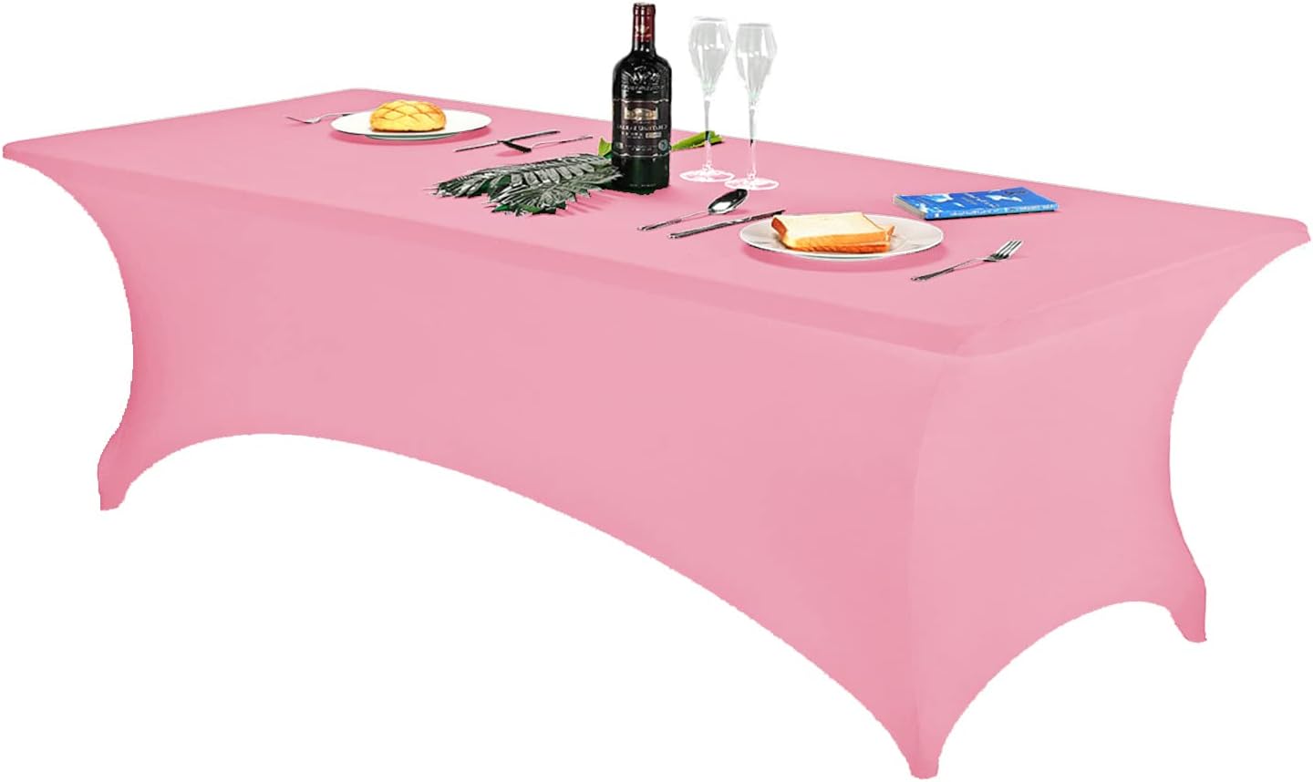FORLIFE Spandex Table Covers，Fitted Tablecloth for Rectangular Tables, Stretch Patio Table Covers, Universal Spandex Table Cover for Wedding, Banquet, Party (8ft, Pink)