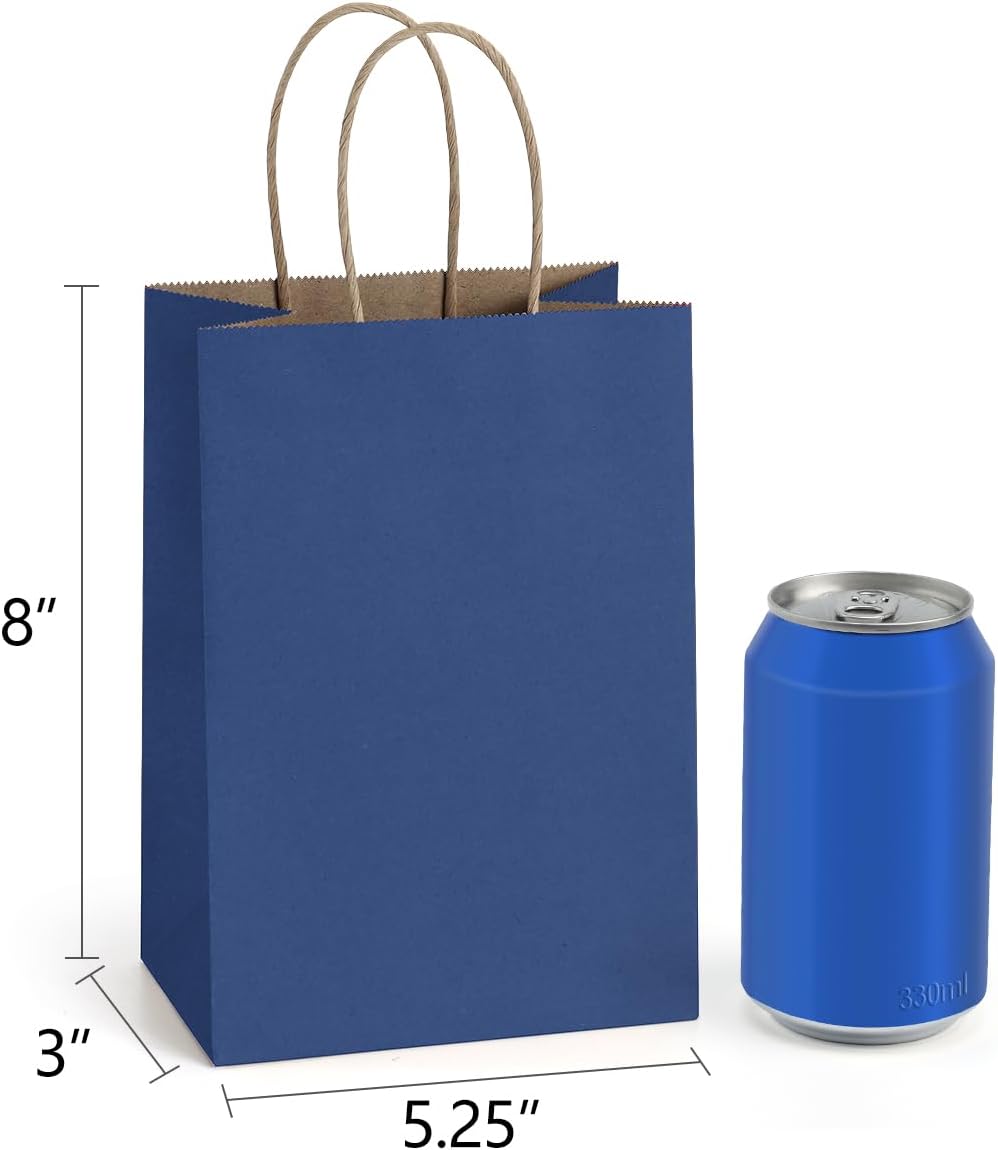BagDream Small Gift Bags with Handles 50Pcs 5.25x3x8 Inches Kraft Paper Bags Bulk for Party Favor, Retail, Merchandise, Wedding, Gifts, Recyclable Navy Blue Paper Sacks