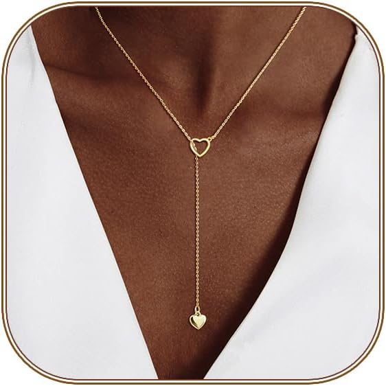 Lariat Gold Necklace for Women, Dainty Long Necklace 14k Gold Plated/Silver Y-Shaped Layered Beaded Chain Drop Necklaces for Women Trendy Simple Gold Jewelry for Women Gifts