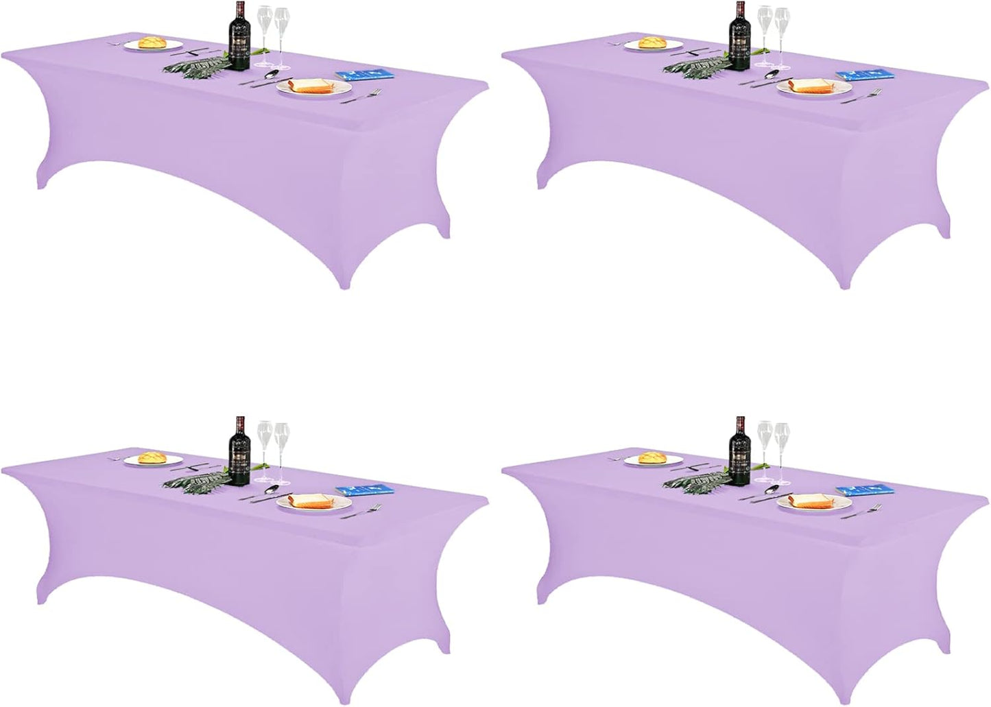 FORLIFE 4Pack Spandex Table Covers，Fitted Tablecloth for Rectangular Tables, Stretch Patio Table Covers, Universal Spandex Table Cover for Wedding, Banquet, Party (8ft, Lavender)