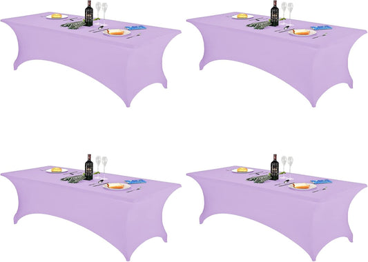 FORLIFE 4Pack Spandex Table Covers，Fitted Tablecloth for Rectangular Tables, Stretch Patio Table Covers, Universal Spandex Table Cover for Wedding, Banquet, Party (8ft, Lavender)