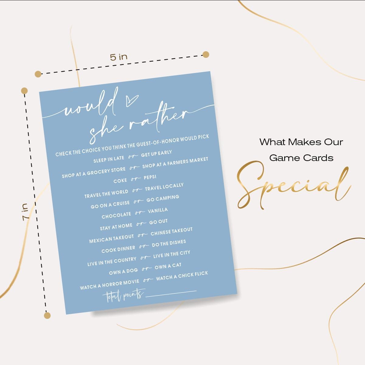 Bridal Shower Games Cards, Would She Rather Bridal Shower Game for 25 Guests, Engagement Party Wedding Games for Guests, Minimalist Blue Wedding Party Supplies - B11