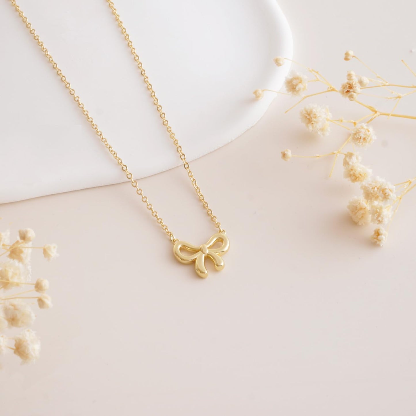 Stocking Stuffers for Women Dainty Bow Necklace 14K Gold Plated Cute Choker Small Pendant Charm Necklaces Teen Gift Trendy Stuff Personalized Jewelry Christmas Gifts