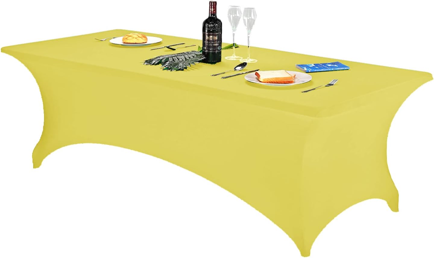 FORLIFE Spandex Table Cover - Fitted 8ft Rectangular Tablecloth, Stretch Patio Cover, Universal for Wedding, Banquet, Party (Yellow)