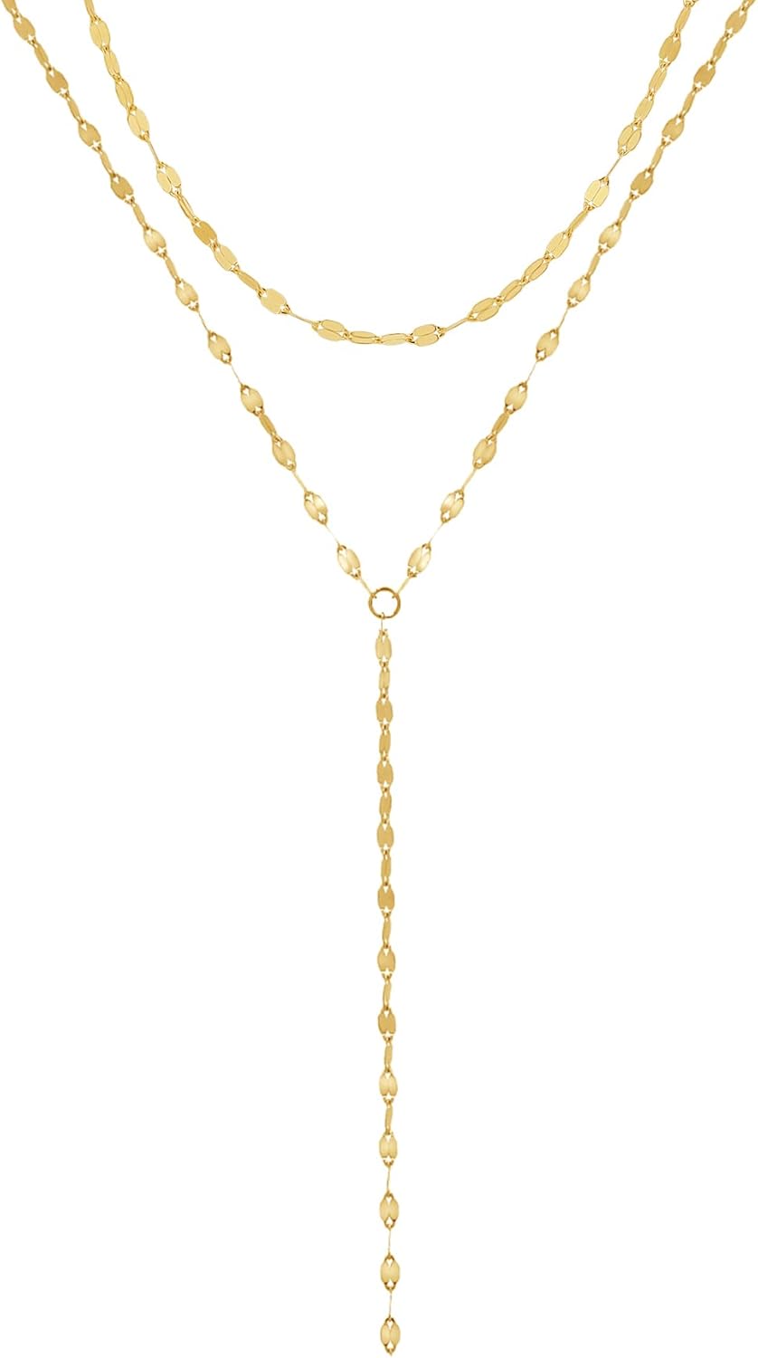 Gold Necklace for Women, Dainty Gold Long Necklaces 14k Gold Plated Prom Lariat Necklace Cute Choker Necklaces for Women Trendy Stuff Fashion Costume Gold Accessories Christmas Jewelry Gifts