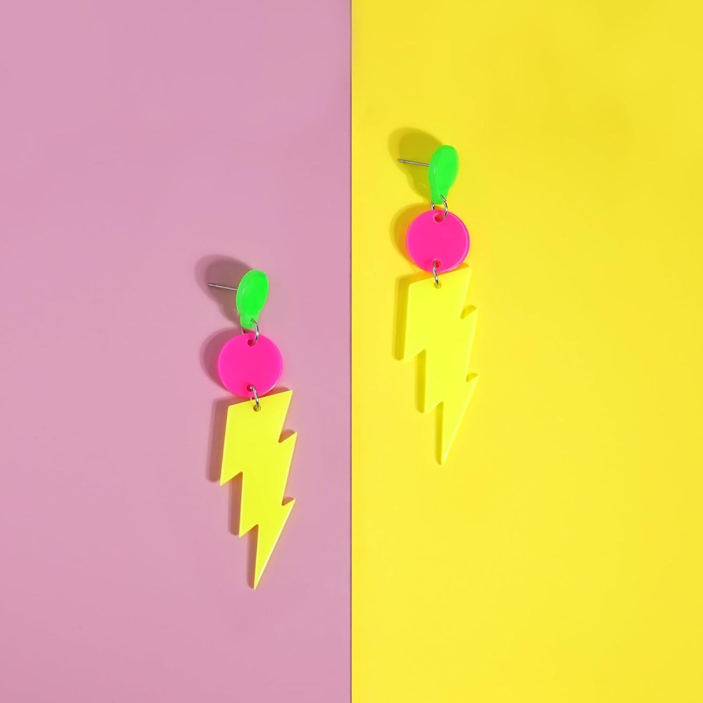 80s Neon Earrings for Women Acrylic Lightning Bolt Drop Earrings Retro 80s 90s Glow Party Accessories Neon Jewelry for Halloween Costume Outfit