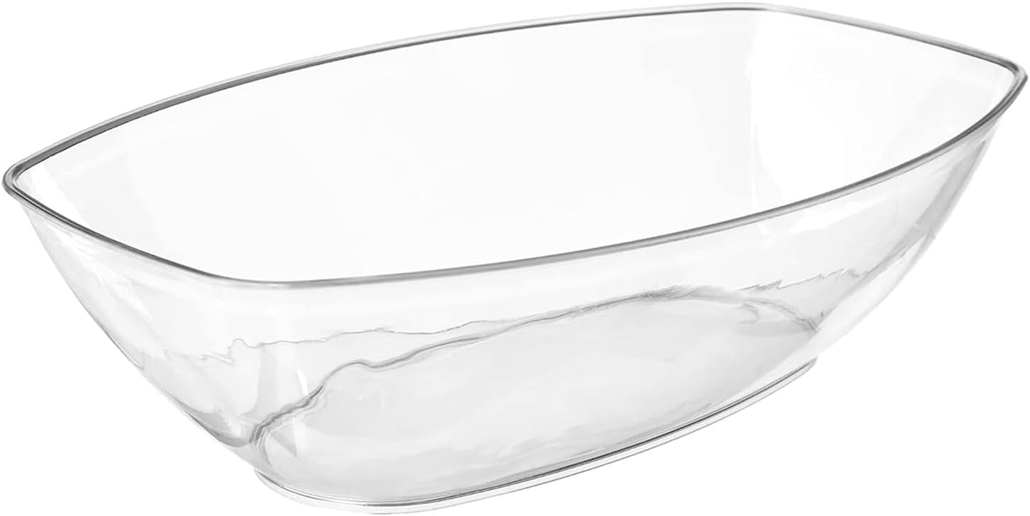 Prestee 24 Clear Plastic Serving Bowls - 64oz Oval Disposable Bowls for Parties - Chip Basin, Snack Bowl, Candy Dishes, and Salad Containers - Great for Holiday and Christmas Entertaining