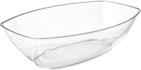 Prestee 24 Clear Plastic Serving Bowls - 64oz Oval Disposable Bowls for Parties - Chip Basin, Snack Bowl, Candy Dishes, and Salad Containers - Great for Holiday and Christmas Entertaining