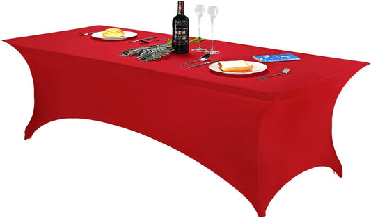 FORLIFE Spandex Table Covers，Fitted Tablecloth for Rectangular Tables, Stretch Patio Table Covers, Universal Spandex Table Cover for Wedding, Banquet, Party (8ft, Red)