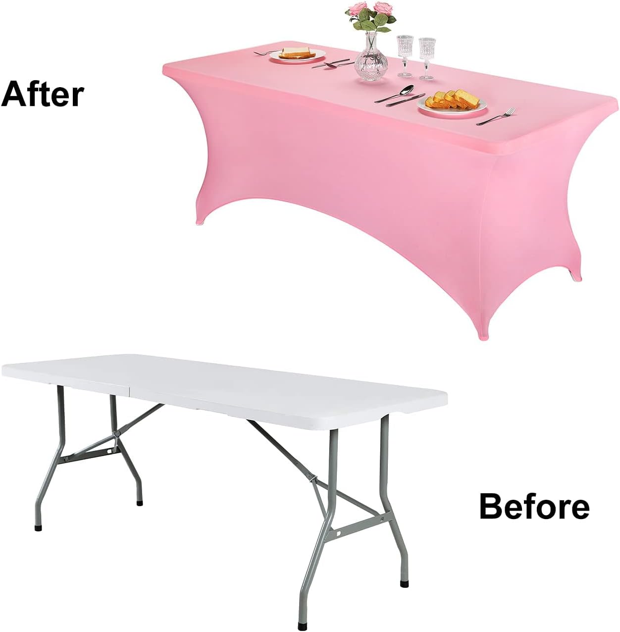 FORLIFE Spandex Table Covers - Fitted 8ft Rectangular Tablecloth, Stretch Patio Table Cover for Wedding, Banquet, Party (Pink)