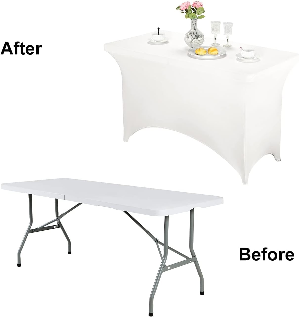 FORLIFE Spandex Table Covers - Fitted 4ft Rectangular Tablecloths, Patio Table Covers, Universal for Wedding, Banquet, Party (White)