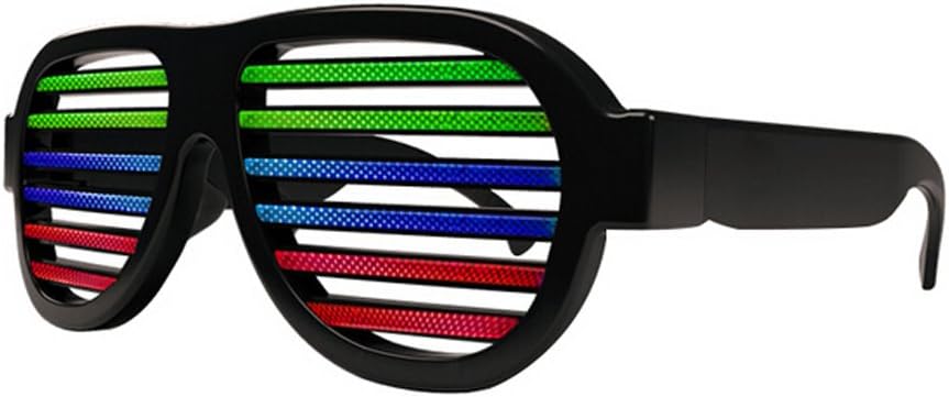 GS GLOWSEEN Light Up Shutter Glasses Sound Reactive - USB Rechargeable Rave Glasses - Black