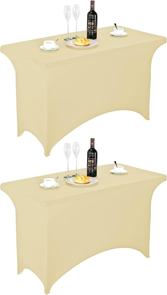 FORLIFE 2Pack Spandex Table Covers，Fitted Tablecloth for Rectangular Tables, Stretch Patio Table Covers, Universal Spandex Table Cover for Wedding, Banquet, Party (4ft, Champagne)