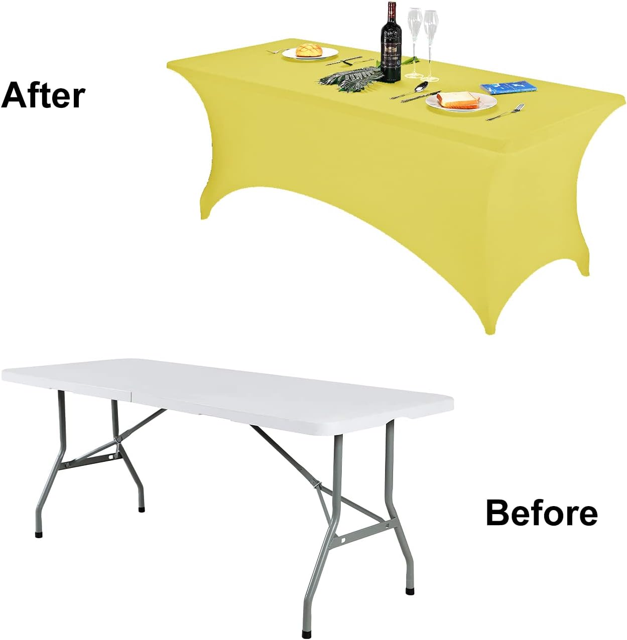 FORLIFE Spandex Table Cover - Fitted 8ft Rectangular Tablecloth, Stretch Patio Cover, Universal for Wedding, Banquet, Party (Yellow)