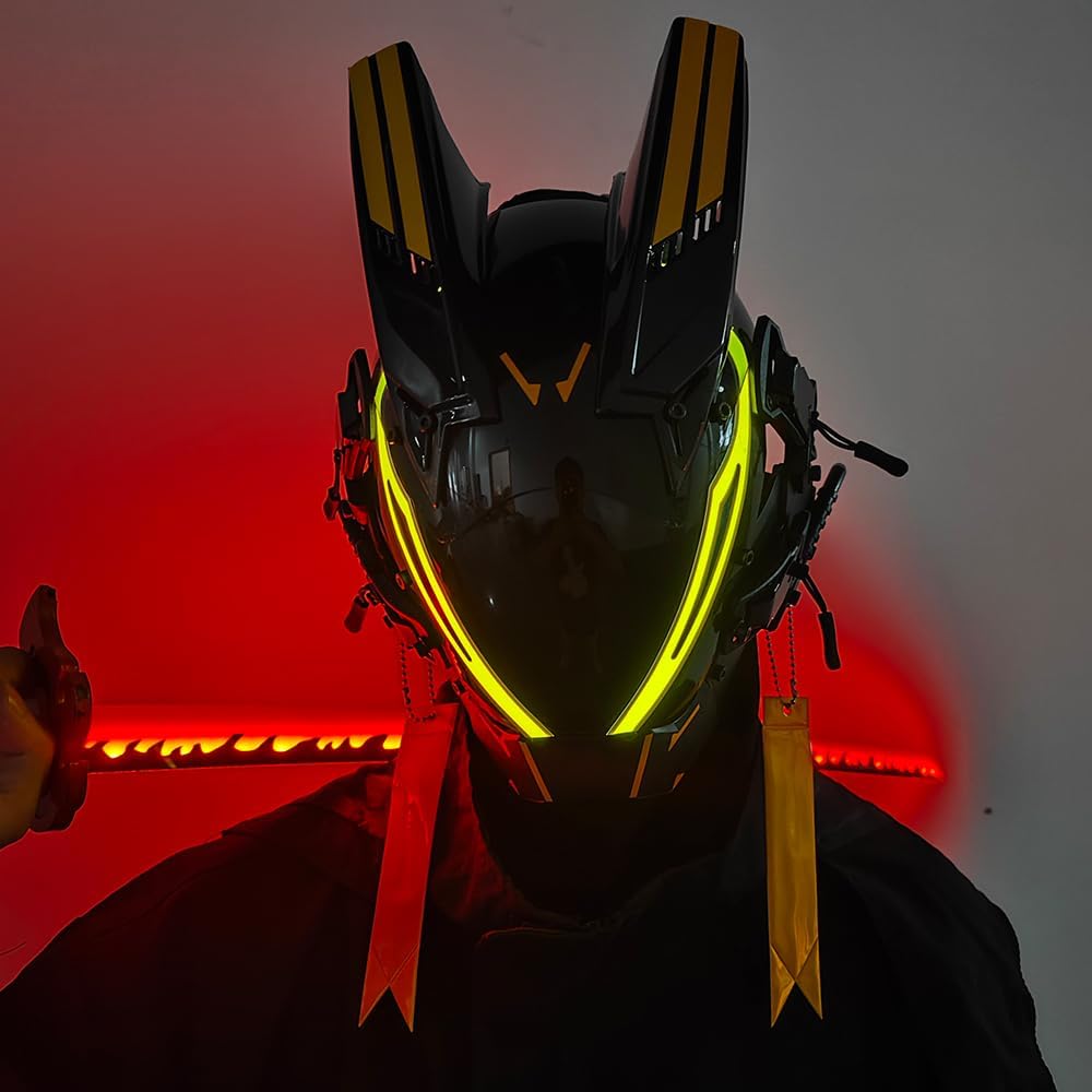 KYEDAY Punk Mask for Men,LED Mask for Women,Futuristic Punk Techwear, Cosplay Halloween Fit Party Music Festival Accessories