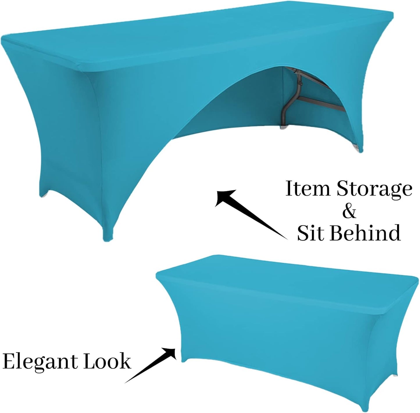 Spandex Table Cover 8 ft. Fitted Polyester Tablecloth Stretch Table Cover Table Topper Open Back - Turquoise