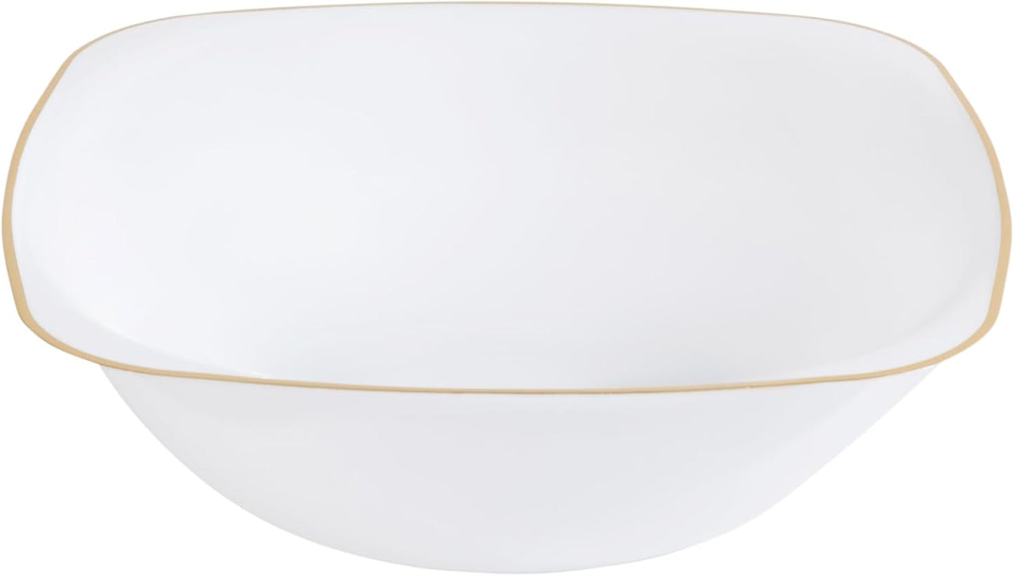 PLASTICPRO White Plastic Organic Party Square Dessert bowls White With Gold Rim Elegant Disposable Tableware Dishes 6 OZ 32 Count