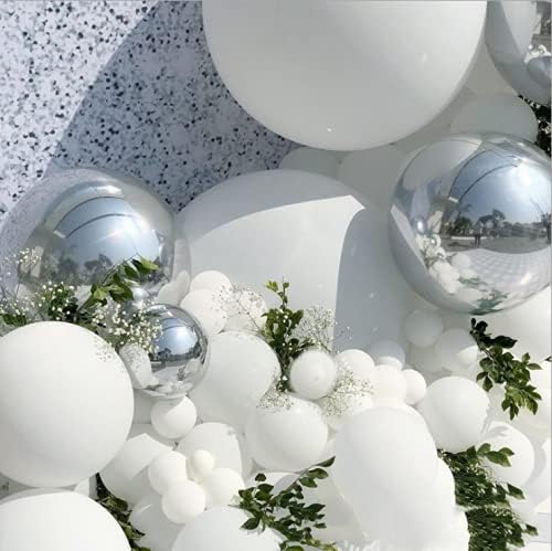 24 Inch Latex Round Balloons 10 Pack Silver Thick Giant Balloons for Photo Shoot Wedding Baby Shower Birthday Party Decorations by IN-JOOYAA