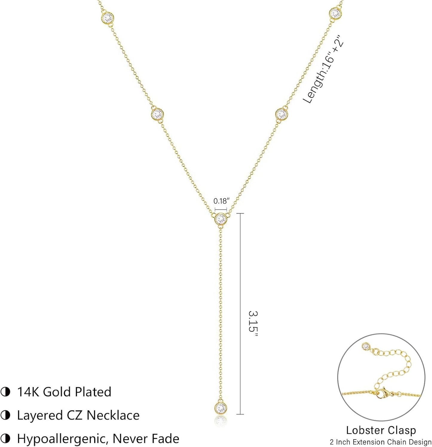 Luxval Lariat Gold Necklace for Women, Dainty Long Necklace 14k Gold Plated/Silver Y-Shaped Pendant Necklaces Trendy Beaded Chain Drop Necklaces Jewelry for Women Gifts