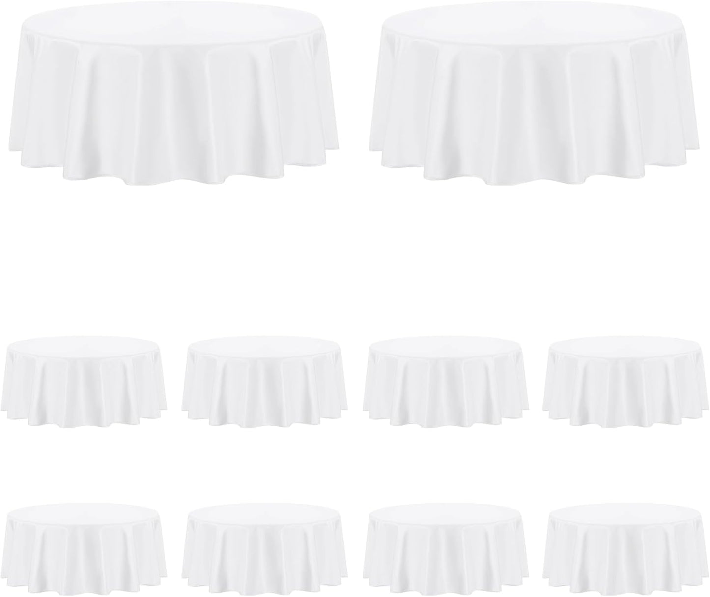PureFit 10 Pack Round White Table Cloths 70 Inch for Round Tables, Stain and Wrinkle Resistant Table Linens for Home Use, Wedding, Party, Banquet and Camping